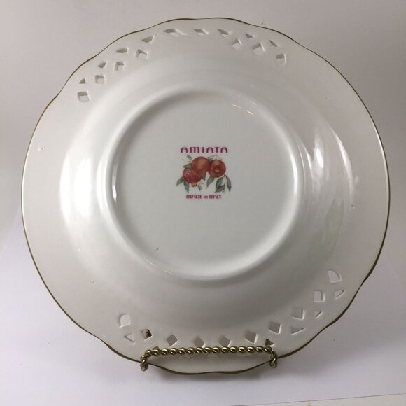 Set of 2 Vintage Amiata Italy Salad Plates, Fruit & Gold Lattice Rim - Picture 8 of 9